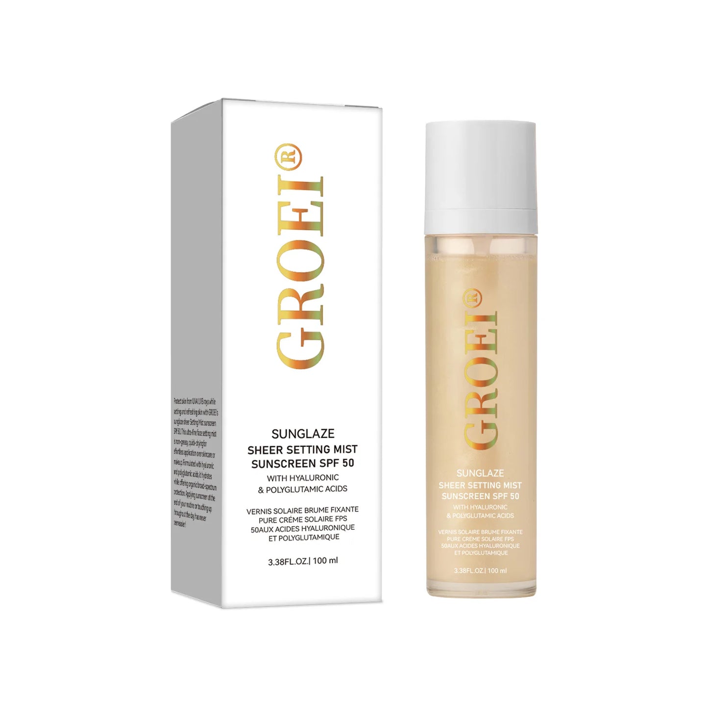 "GROEI" 100ml  SPF 50 Sunscreen Setting Spray Sheer Setting Mist Sunscreen Spray Facial  Skin Care Lightweight & Non-Greasy