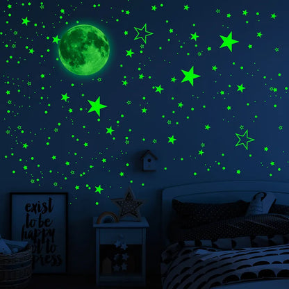 444pcs/set Luminous Moon Star Wall Sticker Glow In The Dark Fluorescent Wall Art Decals For Home Kids Bedroom Ceiling Decoration